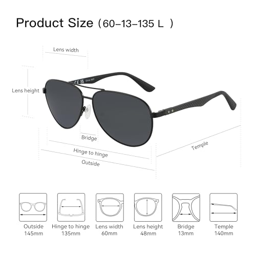 Image of ZENOTTIC Polarized Aviator Sunglasses for Men Carbon Fiber Temple Pilot Sun Glasses with Mirrored Lens UV Protection