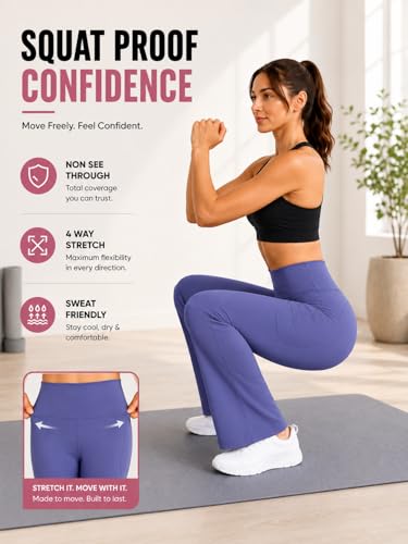 Image of Women's High Waist Bootcut Yoga Pants with Pockets | Flared Leggings for Women | Stretchable Gym Workout Pants | Tummy Control Activewear | Lounge & Travel Wear