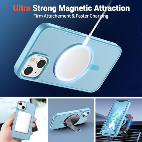 Image of SUPFINE Magnetic for iPhone 14 Case & iPhone 13 Case (Compatible with MagSafe)(Military Grade Drop Protection) Translucent Matte Shockproof Phone Cover,Light Blue