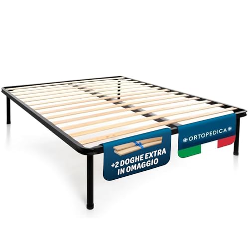 DOLCI SOGNI Letto King Size 180x200 con 4 Piedi Smontabili, Rete Letto Matrimoniale 180x200, Rete Ortopedica Doghe Letto Matrimoniale 100% Made in Italy, Rete Letto in Ferro