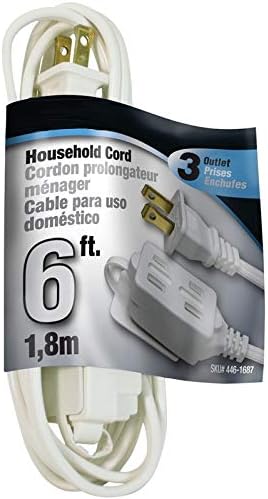 Rocky Mountain Goods 6 Foot House Extension Cord - 3 Outlet 16/2 Extension Cord for Household Electronics - Safety Cover for Unused Outlets - 13 amp/125 volt/1625 watts (White)