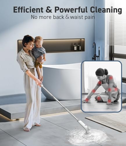 Image of Electric Spin Scrubber, VEWIOR Cordless Shower Cleaning Brush for Bathroom, Power Scrubber with 2 Adjustable Speeds and 3 Replaceable Brush Heads for Floor Bathroom Kitchen Window