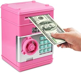 Setibre Piggy Bank, Electronic ATM Password Cash Coin Can Auto Scroll Paper Money Saving Box Toy Gift for Kids (Pink)