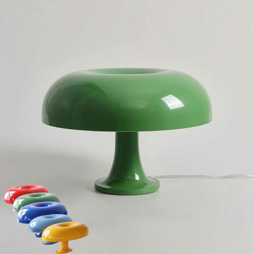 LOGT Mushroom Shaped Table Lamp Orange with Cable Switch Dimmable 3000K/4000K/6000K Bedside Lamp 3 Brightness Settings Decorative Indoor Desk Light Modern for Living Room and Bedroom,Green