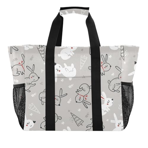 OWFKAY Bolso grande para mujer, bolso de playa con cremallera, acolchado para viajes, trabajo, gimnasio, conejo y hielo, diseño de crema 73, conejo y hielo, diseño 73, talla única, Conejo y hielo 73,