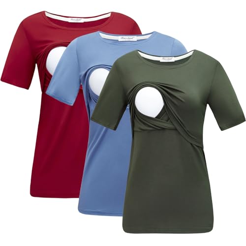 Image of Bearsland Women's 3 Packs Maternity Nursing Tops Short Sleeve Breastfeeding Shirts