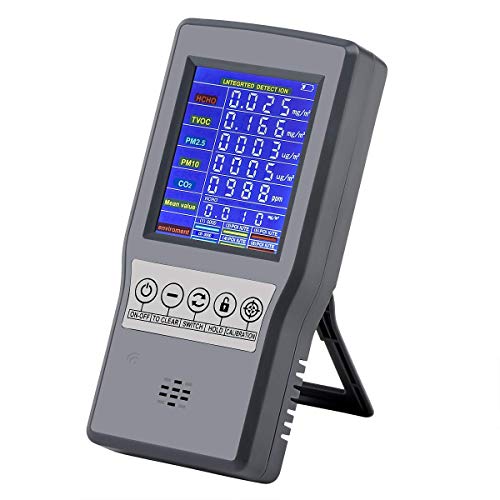 Air Quality Monitor, YVELINES Air Quality Tester for CO2 Formaldehyde(HCHO) TVOC PM2.5 PM10 Multifunctional Air Gas Detector for Home Office(Grey)