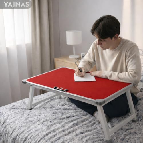 Image of YAJNAS Multipurpose Portable Study Laptop Table (15 x 26 Inch) | Height Adjustable Foldable Lap Desk Bed Table for Kids, Students, Home, Office, Online Classes & Learning - Red