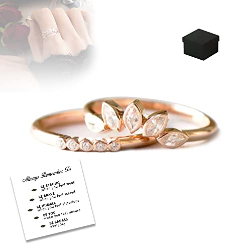 to My Dearest Daughter Ring - ''BE Badass Everyday'' Ring, Flower Zircon Stacking Ring Set, Inspirational Jewelry Ring Encouragement Gift for Daughter Girls (8)