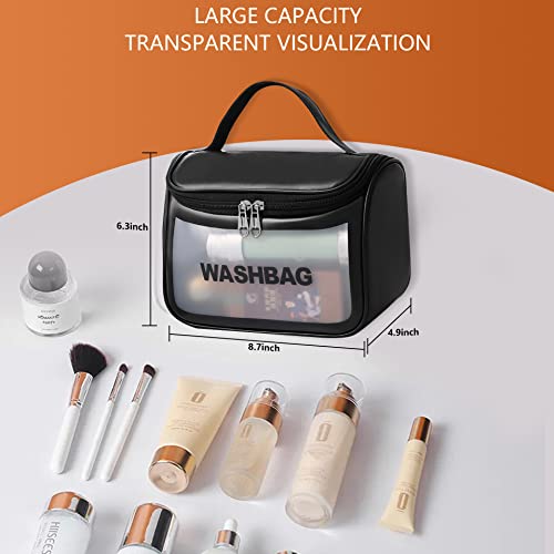 Legmee Travel Toiletry Bag Makeup Bag Travel Toiletry Bag Portable Makeup Bag, Translucent Wide-Open Portable Makeup Bag, Waterproof Pvc Clear Wash Bag For Women Girls (Black) #TOP2