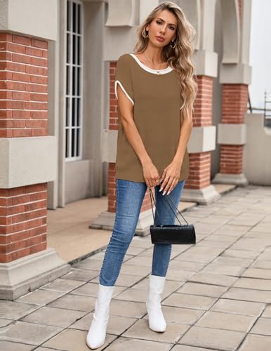 Image of Libsorge Womens Oversized Lightweight Cute Striped Sweater Vest Spring 2025 Crewneck Hollow Out Thin Cap Sleeve Knit Top