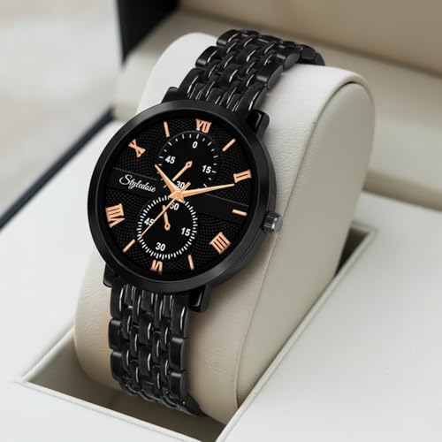 Image of STYLEDOSE Women's Luxury Black Analog Watch - Rose Gold Roman Numerals with Stylish Metal Chain Strap Wrist Watches for Women's & Girls&Miss&Ladies