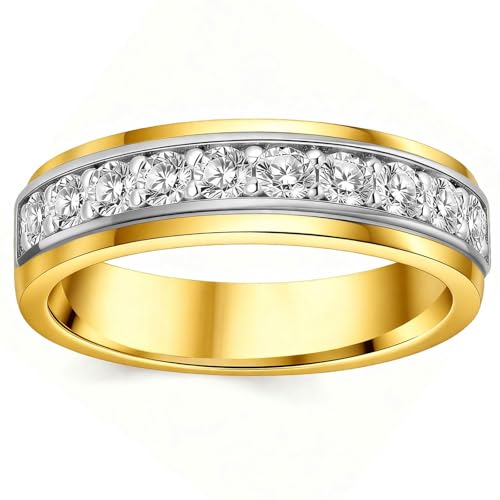 SweetJew Mens wedding Band Silver Rings For Men 14K White and Yellow Gold Plated 1ct 9 Round Cut...