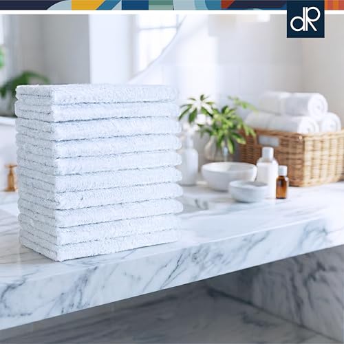 Image of DecorRack 10 Pack 100% Cotton Wash Cloth, Luxurious Soft, 12 x 12 inch Ultra Absorbent, Machine Washable Washcloths, White (10 Pack)