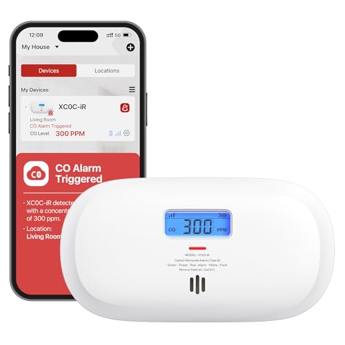 X-Sense Smart Carbon Monoxide Detector XC0C-iR, Silence via App, CO Alarm with LCD Digital Display, Carbon Monoxide Alarm with Replaceable Battery, 1-Pack