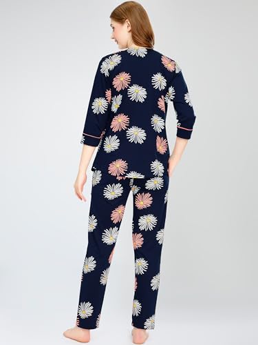 Image of ZEYO Cotton Blend Women's Cotton Floral Printed Nursing & Maternity Night Suit Set Of Top & Relaxed Pyjama Feeding Night Dress 5804