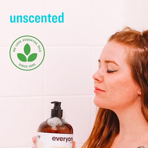 Image of Everyone 3-in-1 Soap, Body Wash, Bubble Bath, Shampoo, 32 Ounce (Pack of 2), Unscented, made for Men and Women | Fragrance-free | sensitive skin safe | shampoo + body wash + bubble bath | plant-based | bulk 2-pack | 64oz total