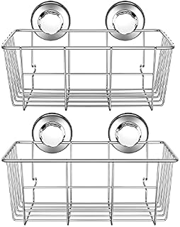 SANNO Suction Shower Caddy Shower Organiser Basket Shelf with Super Strong Suction Cups, Bath Organizer Kitchen Storage Basket for Gel Holder Bathroom Storage Shampoo, Conditioner -2 Packs