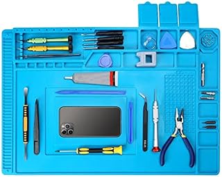 ZUKHRUF Soldering Mat Anti-Static Non-Slip Magnetic Silicone Repair Mat, 500 Heat Resistant Silicone Work Mat, Electronics Repair Pad 45x30cm Blue