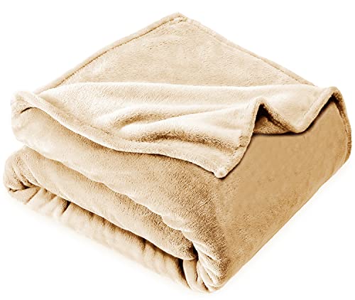 VAS COLLECTION® Premium Plush Single Blanket | 300 GSM Lightweight Cozy Soft for Bed, Sofa, Couch, Travel & Camping| 150x220 cm or 60X86 inches | Beige| Polyester