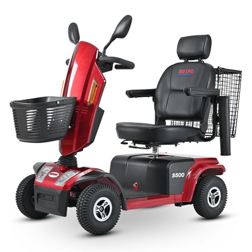 Goldencivetcat Heavy Duty Mobility Scooter with Turn Signal Lights, Large Basket, Headlights, Pneumatic Tires, Rearview Mirrors, Luxury Seat, Crutch Box,S500-RED