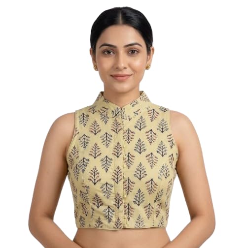 Women’s Chic Front-Button Printed Ethnic Blouse with Sleeveless Cut and Mandarin Neckline-image-4
