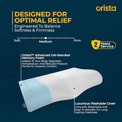 Image of ORISTA Advance Gel Blended Cervical Memory Foam Pillow | 2 Year Warranty |Orthopedic Neck & Shoulder Support Pillow for Sleeping |Improves Posture & Spinal Alignment | 23 x 14.5 x 4.5 Inch | Set of 2