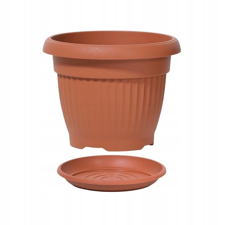 KONZEPT Blumentopf Gross Innen & Außen 8L 30cm Terrakotta, Kunststoff Blumentopf mit Untersetzer Wetterfest Frostbeständig