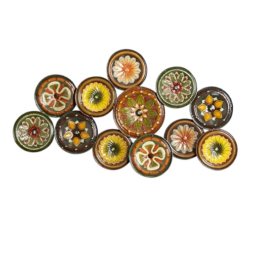 Benzara 13849 Metal Wall Decor with Colorful Flowers Over Round Base Wall Decor