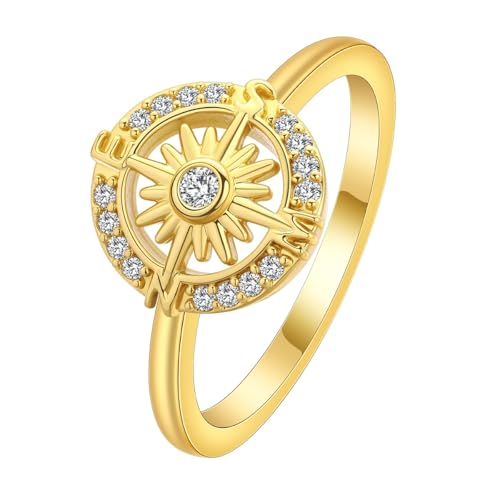 Bague boussole en zircon et métal doré à porter au quotidien lors de vos sorties citadines
