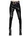Minibee Women's Patchwork Leather Personalized Trousers Punk Style Black L