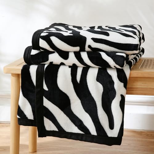 Manta PU MEI Fuzzy Flannel para Sofá, Cama, Estampado Cebra Blanco y Negro - Ligera y Doble Cara Súper Suave, 50" x 60" pulgadas miniatura 2