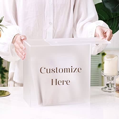 Image of UNIQOOO Frosted Acrylic Wedding Card Box with Slot, Thick DIY Large 10x10x5.5 inch w /No Print, Wedding Receptions Wishing Well Money Box, Birthday, Memory Box, Suggestion Boxes, Acrylic Ballot Box