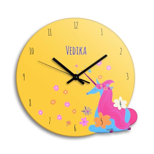Image of Zooboo Personalized Analog Wall Clock, Custom Name Acrylic Silent Quartz Movement Wall Clock with Sleek Modern Design, Ideal for Birthdays (Design - Magical Unicorn), 30x30 cm, Multicolor