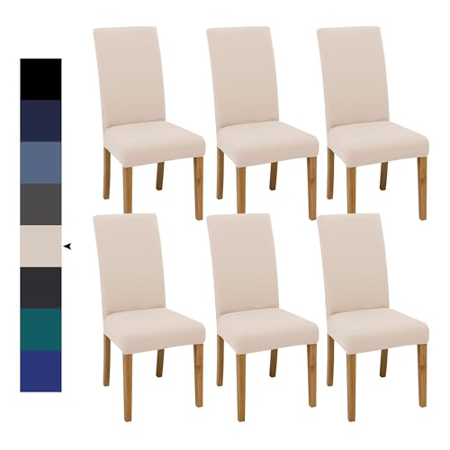 Dining Chair Covers, Dining Room Chair Cover Set of 6, Stretch Kitchen Chair Covers, Detachable Washable Chair Cover, Parsons Chair Slipcovers Protective, for Home, Restaurant, Banquet (Beige)