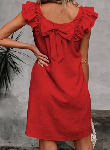 Image of Falechay Womens Summer Dresses Bow Tie Back Sundresses for Women Ruffle Short Sleeve Dress Casual Cute Sundress with Pockets