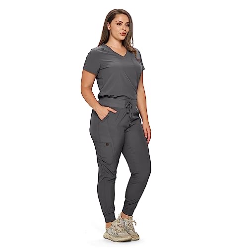 Image of Monarch Uniforms Slim Fit Stretchy Scrubs Women's Jogger Scrub Set Slim Jogger Scrubs with Tuck-In Top for Women