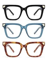 AMOMOMA 3 Pack Retro Oversized Square Reading Glasses for Women Trendy Chunky Blue Light Blocking Readers AM6168 Mix (+3.00 Magnification Strength)