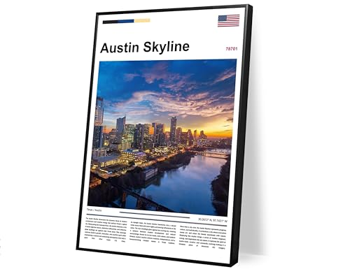 Poster Austin Skyline Texas Original Design(36"x24" Golden Frame) Wall Art