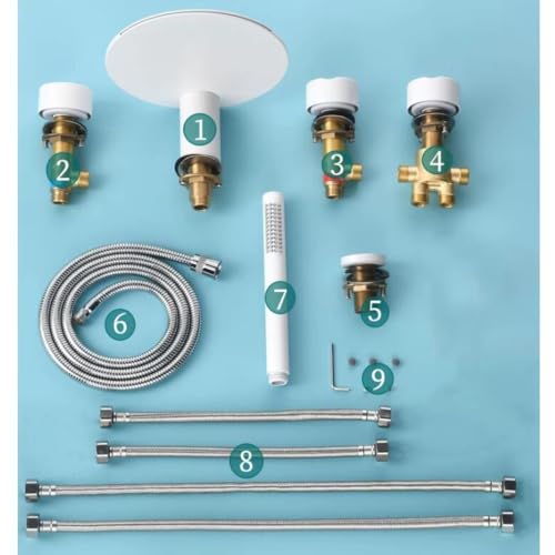 Robinet mitigeur de bain gris avec cascade d'eau et douchette en laiton 5 trous - 7