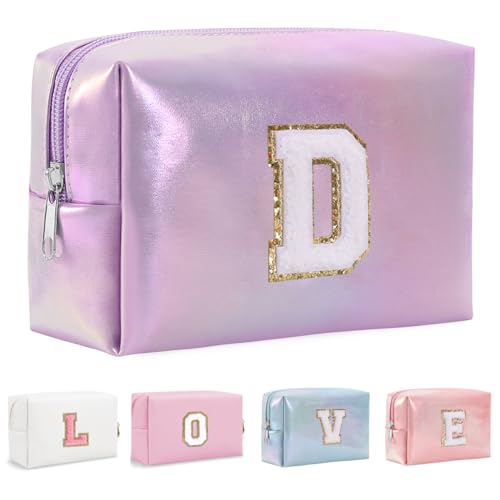 Yintry Bolsa de Maquillaje de Viaje, Bolsa de Chenilla con Letras, Bolsa de cosméticos, Regalos de cumpleaños para Mujeres, Esposas, Damas de Honor, Adolescentes, Organizador de Viajes de Maquillaje