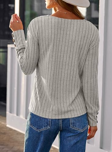 Image of Dokotoo Womens Tops V Neck Lightweight Sweater Fall Long Sleeve Top 2026 | Decorative Buttons, Soft Breathable Knit Material, Pullover Tunic Tops, Business Casual, Fall Outfits, Winter Clothing 2026