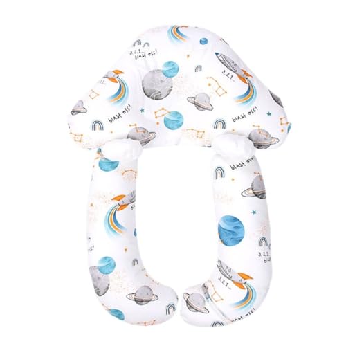 Emidor 新生児用枕、転倒防止クッション、通気性、ベビーフィットネス枕、頭の傾きを和らげ、矯正、純綿生地、快適で通気性、取り外し可能な枕カバー、洗濯機で洗える、赤ちゃんの快適な睡眠 (星間宇宙船です)