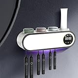 Elektrischer Zahnbürstenhalter mit UV-Desinfektion & Bewegungssensor – 6-Fach Aufbewahrung mit Trocknungsfunktion | Inkl. 3 Becher & Zahnpasta-Spender | Bohrfrei montierbar (Weiß, 2400mAh)