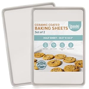 Nonstick Ceramic Baking Sheet/Cookie Sheet – Set of 2, Durable and Easy to Clean Baking Pans for Kitchen – Dishwasher and Freezer Safe, PFAS-Free (Half Sheet Pan)