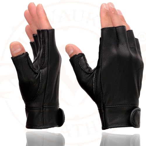 Image of Milwaukee Leather SH198 Men's Black Flame Embroidered Fingerless Gloves with Gel Palm | Padded Comfort; Vibration Relief; Flame Embroidery