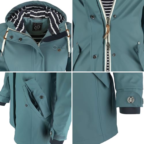 Dry Fashion Damen Regenmantel Kiel - Frauen Regenjacke Damen Jacke mit verstellbarer Kapuze Lang Winddicht Wasserdicht in Petrol Größe 52