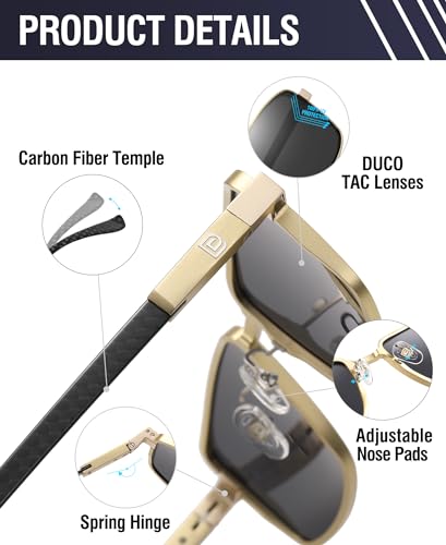 Image of DUCO Retro Rectangular Polarized Sunglasses for Men Trendy Carbon Fiber Shades