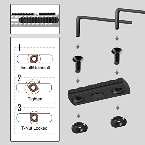 Single Picatinny Aluminum Accessory Rail Set for Mlock 3 5 7 9 11 13 Slots with 13 T-Nuts & Screws, 6 Allen Wrench-Rounded Corner