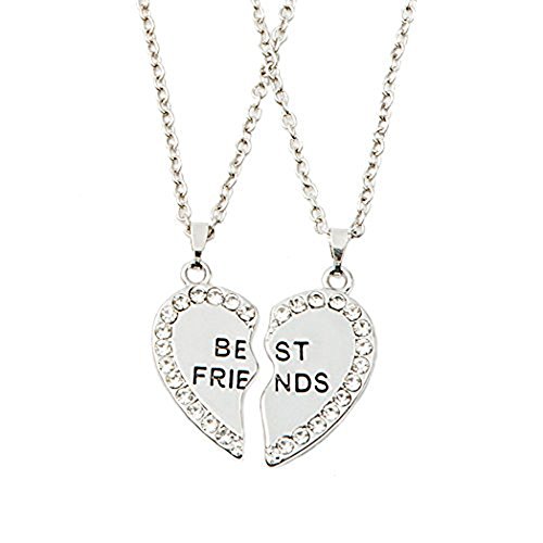 QSKS BFF Best Friend Silver Diamond Split Necklace(Silver)
